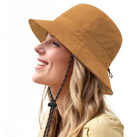 Waterproof Bucket Hat for Women Men Rain Hat Wide Brim Packable Sun Hat UV Protection Summer Beach Fishing Hiking Safari Hat, Deep Yellow, One Size