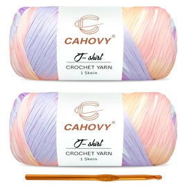 CAHOVY 2 Pack T-Shirt Yarn Crochet Yarn for Beginner Crochet Bags/Basket/Coaster,400g/110yds High Elastic Polyester Thick Tshirt Pink&Purple