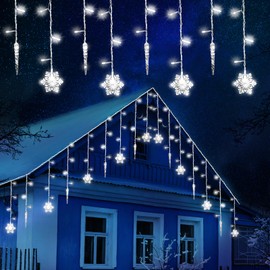 VIHOSE Outdoor LED Icicle Lights with Remote - Waterproof Snowflake Drops for Eaves, Windows, Garden, Yard, Indoor Xmas Decor (White, 12ft)