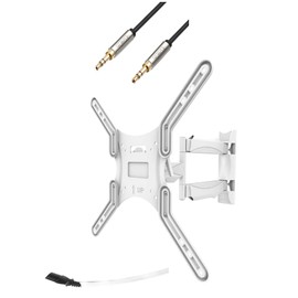 Kanto Full Motion Wall Mount for 26 to 55" Televisions and Up to 80 Pounds Plus 6ft Kubicle Aux Cable Bundle