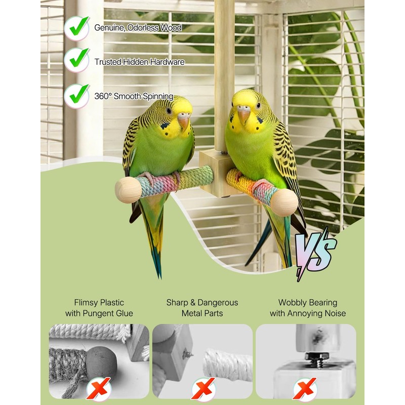 Pawfly Natural Wood Spinning Bird Standing Perch, 360 Degree Rotatable