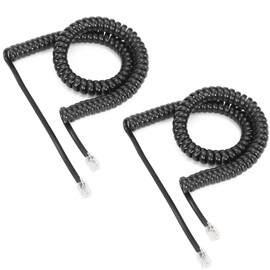 Awishwell 16FT Uncoiled Telephone Cord, 2FT Coiled, 2 Pack Phone Cord, RJ9 Phone Cord for Landline, Black Long Phone Handset Cord for Ofiice/Home Use, Suitable with All Corded Phones