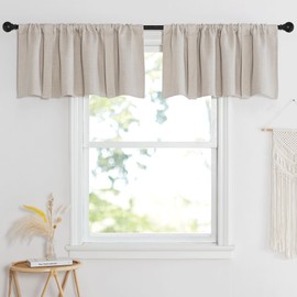 NICETOWN Linen Blackout Window Valances Rod Pocket Adjustable Thermal Insulated Tie Up Curtain Panel Valances for Kitchen Bathroom (Angora, 2 Panels, 52 inches Wide by 18 inches Long)