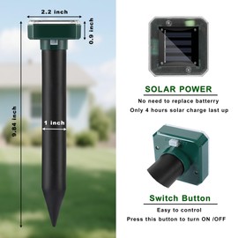 Mole Repellent Solar Powered, 10 Pack Gopher Repellent and Snake Repellent for Yard, Waterproof Ultrasonic Vibration Stakes for Outdoor Lawn Garden to Get Rid of Moles, Voles, Groundhogs, Rodents