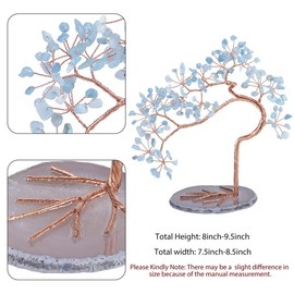 Sumgiftforall Feng Shui Natural Crystal Money Tree of Life Crystal Art Decor Office Living Room Handmade Wire Wrapped Bonsai Tree for Wealth Luck Positive Energy, Aquamarine
