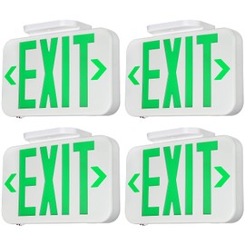 TORCHSTAR LED Exit Sign, Emergency Exit Light with Battery Backup, Double Face, UL 924, AC 120/277V, Damp Location, Hardwired Green Letter Exit Lights for Business Indoor, Pack of 4