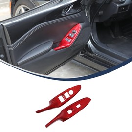 Compatible with Mazda MX-5 ND Miata 2016-2024+ Left Hand Driver Car Real Carbon Fiber 4pcs Front and Rear Doors Look Interior Door armrest Window Switch Panel Cover Trim (Red Carbon Fiber)