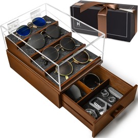 Holme & Hadfield Premium 6-Slot Sunglasses Organizer – Beautiful 360° Views – Handcrafted Wooden Sunglasses Display Case for Multiple Glasses – Luxurious Birthday Gift