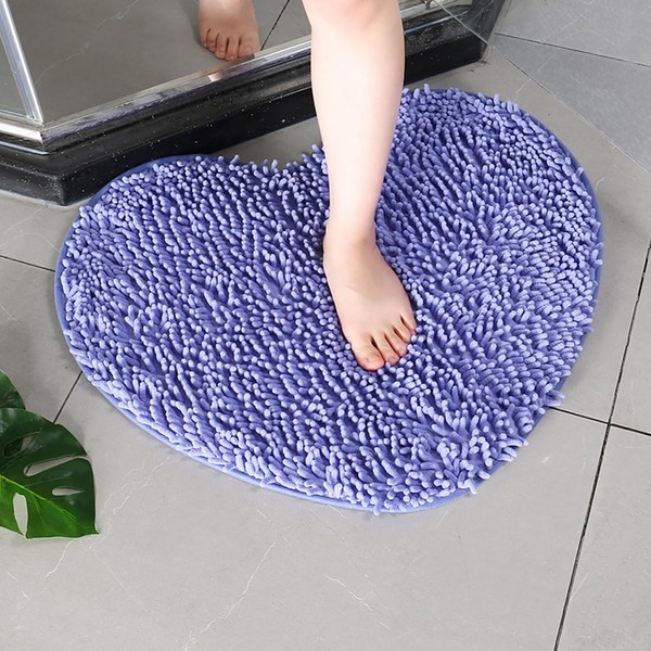 JAIJY Lught Purple Heart Shaped Chenille Bath Mat Soft Absorbent