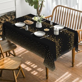 Horaldaily Black Round Dot Tablecloth 60×84 Inch Rectangular, Washable Yellow Polka Dots Table Cover for Wedding Bridal Shower Birthday Party Decorations