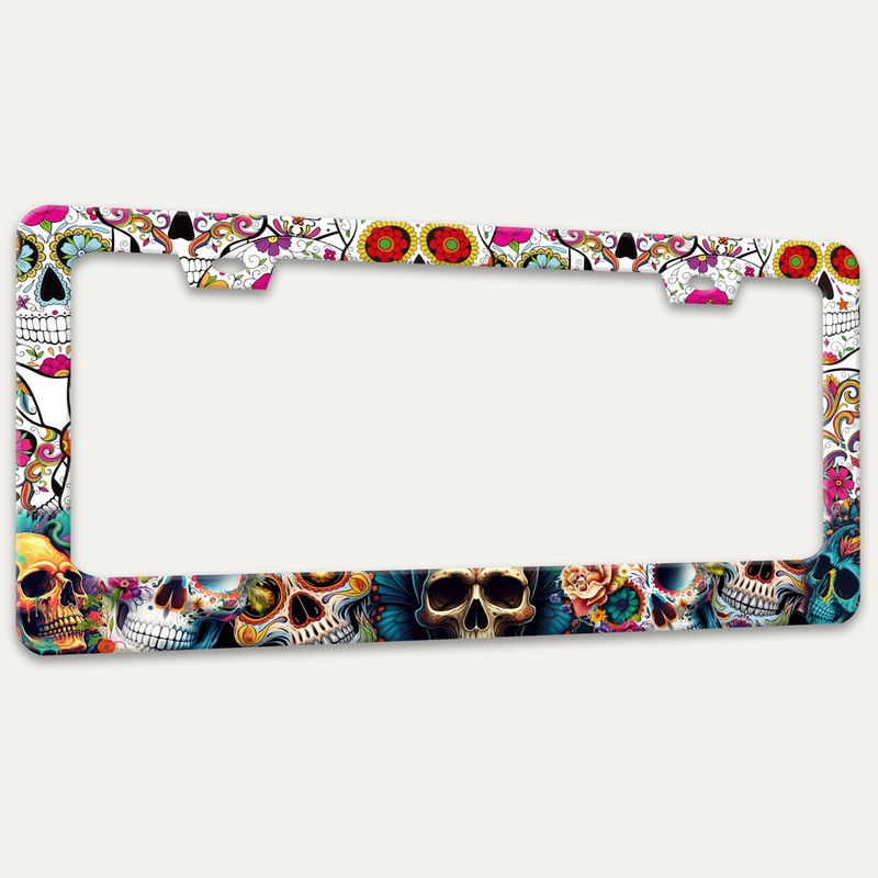 Sugar Skull License Plate Frame Skeleton Flowers License Plate Holders