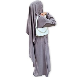 Yaqeen Abaya + Khimar Diamond Diamond Triangle cut Set Long Hijab Muslimah scarf Jilbab muslim Maxi dress Prayer Dress (UK size 6-12 Taupe)