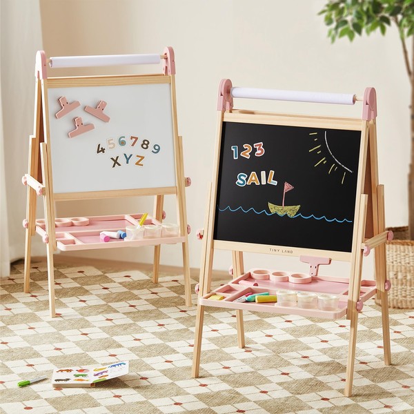 Tiny Land Easel for Kids, Double-Sided Magnetic Easel with Drawing