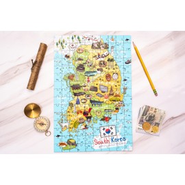 Terra Puzzles South Korea Map Wooden Jigsaw Puzzle 152 Piece, 10x15 inches