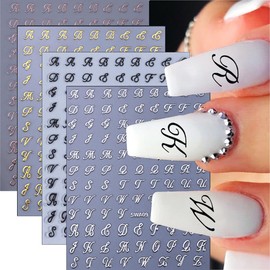 12 Sheets Star Nail Art Stickers 3D Self Adhesive Star Moon Letter Nail Decals Black White Silver Gold Nail Stickers for Nails Designs Cute Nail Supplies for Women Nail Art Accessrioes