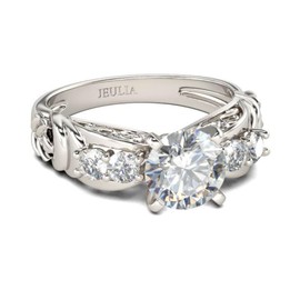 Jeulia Sterling Silver Ring Vintage Round Cut Band Rings Valentine's Day Promise Anniversary Rings Cubic Zirconia Rings for Women with Jewellery Box, Sterling Silver, Zircon