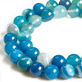 45 abalorio de ágata a rayas azules naturales de 8 mm, abalorio redondas sueltas para hacer joyas