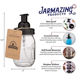 Jarmazing Products - Dispensador de jabón espumoso en frasco mason – Negro, con frasco mason Ball de 473.18 ml, Negro, 1
