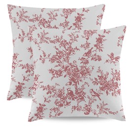 Wsunsal Pink White Floral Pillow Covers 18 x 18 Inch Set of 2 Pink Colored Flower Bird Decorative Throw Pillows Farmhouse Flower Decor Square Cushion Case for Home Couch Sofa Bedding