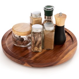 TIDTIA 10" Acacia Wood Lazy Susan Organizer for Cabinet - Round Lazy Susans Turntable for Countertop - Wooden Kitchen Rotating Storage Food Bin Container for Centerpiece Table, Spices, Pantry