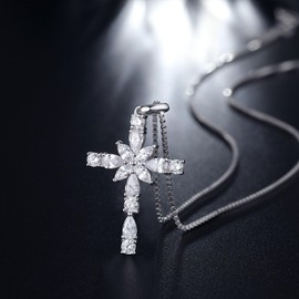 JiaYangJY Sterling Silver Cross Necklace Cubic Zirconia Cross Faith Pendant Necklace