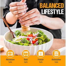 Porzelo White Serving Bowls For Entertaining - Large Salad Bowls, Ceramic Serving Dishes, Extra Large Bowl, Large Serving Bowl Set For Fruit Soup Pasta, Salad Serving Bowl, Big Salad Bowls For Eating