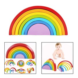 DMZK Colourful Rainbow Building Blocks, Rainbow Wooden Building Blocks, Rainbow, Children's Puzzle Education Toy