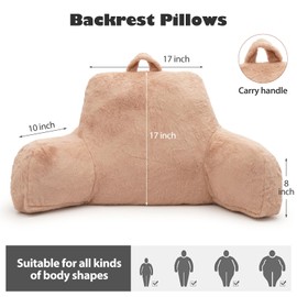 xffzroom Reading Pillow for Sitting in Bed Adult, Standard Reading Pillow with Memory Foam, Back Pillow for Bed Sitting Up with Extend Arms, Bed Reading Pillow, Camel