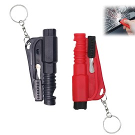 Kinretixia 2 Pieces 2 Colors Car Window Breaker Tool Keychain 3 in 1 Glass Breaker and Seat Belt Cutter and Survival Whistle Emergency Keychain