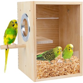 Parakeet Nesting Box Transparent Design, Natural Wood Bird Nest Breeding Box with Perch, Acrylic Bird House for Cage Bird Nesting Box for Small Cockatiel Lovebirds Finch Parrot Canary S