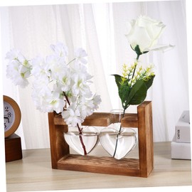 CIYODO 2pcs Heart Shaped Glass Vases with Wooden Stand for Hydroponics Planter Decorative Plant Container for Tulips Unique Retro Design for Home Decor