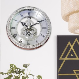 Milageto Clock Insert Metal Clock 100mm Rhinestones Decoration Classic Style Movement with Roman Numeral for Wall Clock Tabletop Clock, Silver