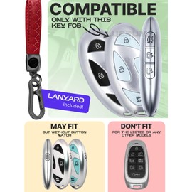 Lucrum Compatible with Hyundai IONIQ 6 Key Fob Cover & Leather Keychain, 7 Buttons TPU Keyfob Case for Santa Fe, Grandeur, KONA, Elantra (2022-2025) - Red and Black