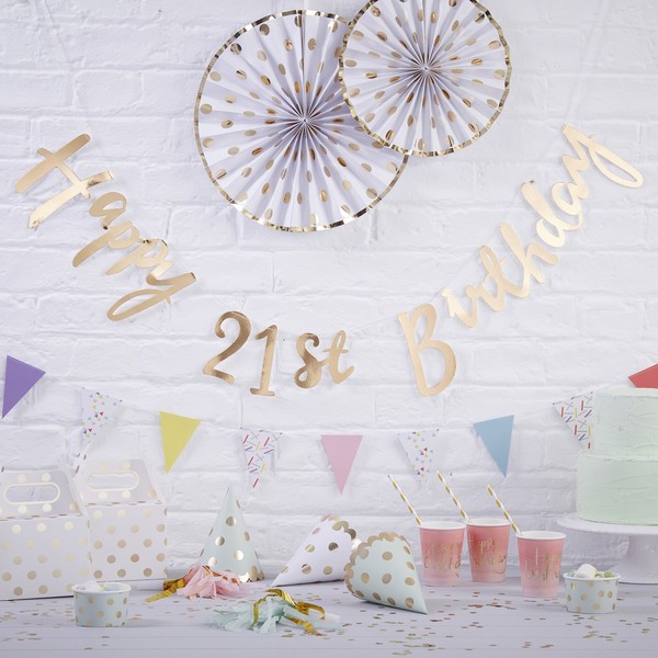 Ginger Ray Gold Designer Happy 21st Birthday Bunting Banner -
