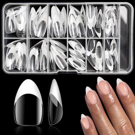 Bellelfin White French Tip Press on nails Short Almond Fake Nails, 120PCS Almond Nail Tips Short French Tip Nails, Clear Acrylic Nails Press on Full Cover False Nails
