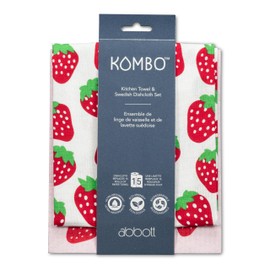 Abbott Collection Strawberries Swedish Dishcloth & Kitchen Tea Towel Set - Cotton/Cellulose, Pink/Red