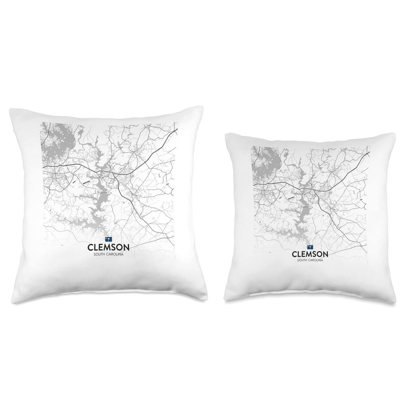 Clemson SC map travel souvenir Throw Pillow