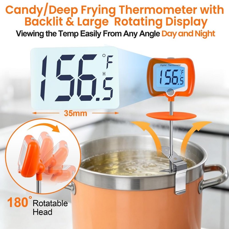 Deep Fry Thermometer - Digital Candy/Candle/Meat Thermometer with Rotatable Large