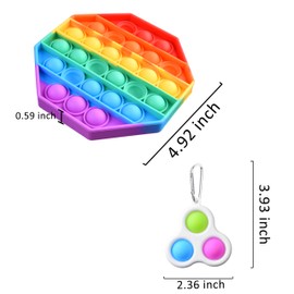 ECO-Fused 2X Sensory Fidget Toys - Rainbow Push to Pop Bubble and Keychain Dimple Toy (2 Bubble) - Colorful - Stress and Anxiety Reliever - Autism and Special Needs Decompression Toy Set