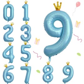 MAEXUS Balloons Number Birthday Balloons Birthday Decorations 40 Inch Large Number 9 Birthday Balloons with Crown Birthday Party Decoration Set Wedding Party Anniversary Decoration (Blue)