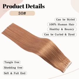 Hotlulana Tape-In Extensions, Real Hair, 40 g, 20 Pieces, Tape-In Platinum Light Red Brown, Remy Real Hair Extensions, Silky Straight, Tape in Natural Hair Extensions (30#, 35.5 cm)