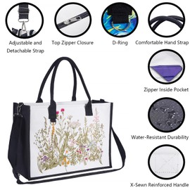 JIATEMET Large Capacity Canvas Tote Bag with Zipper and Pocket for Women ，Shopping Bag For Women Vintage Floral Shoulder Handbags Floral Travel Bags
