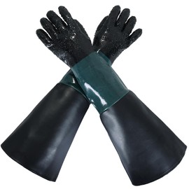MAOPINER 23.6" Rubber Sandblasting Gloves | Heavy Duty Sandblaster Cabinet Gloves with Particle Palm for Abrasive Blasting