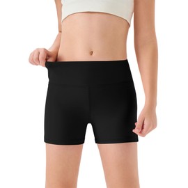 Haloumoning - Pantalones cortos deportivos para niñas, cintura alta, yoga, danza, motociclista, cómodos pantalones cortos de gimnasia, 5-14 años, Negro -, 11-12 Años