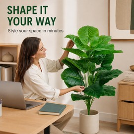 Artificial Palm Tree 39.37 Inch, 18-Leaf Faux Tropical Floor Plant, Green Plastic Tree Without Pot for Home Wedding Garden Decor