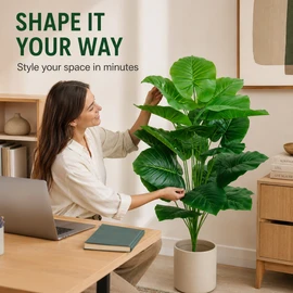 Artificial Palm Tree 39.37 Inch, 18-Leaf Faux Tropical Floor Plant, Green Plastic Tree Without Pot for Home Wedding Garden Decor