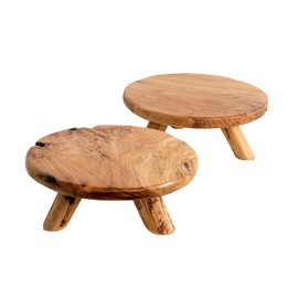 WELLAND Set of 2 Cedar Risers for Decor, 10 Inch Round Wooden Pedestal Flower Stand for Indoor Plant Pot Riser