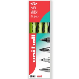 uni-ball AIR Micro - 0.5mm Fine Rollerball - Blue Ink - Green Barrel - Pack of 3 - In Gift Box