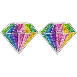 Papapatch Set 2 of Small Mini Tiny Cute Colorful Rainbow Diamond Jewel Gem Precious Stone Sign Symbol Clothes Decal Decorative Repair Applique Sew Iron on Embroidered Patches (COLOR-DIAMOND-PP-MINI02)