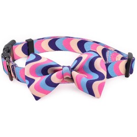 COSYHOMELONDON patterned Dog Collar with Bowtie, Durable Adjustable and Comfortable Collar for Small Dogs Puppies and Cats (Ripple, S)